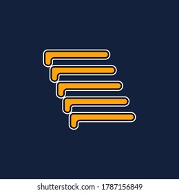 Stairs. Abstract minimalist logo design in yellow isolated on blue color background. Flat sticker Concept. Vector illustration. Suitable for landing pages, icons, stickers and posters.
