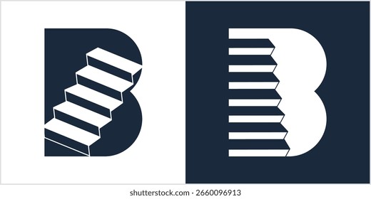 stairs with B initial icon vector concept logo design
