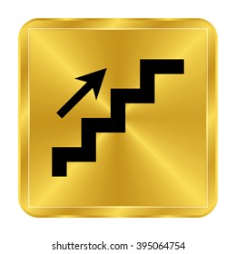 stairs - black vector icon;  gold button