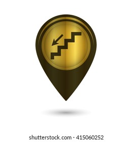 stairs - black vector icon; golden  map pointer