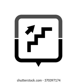 stairs - black vector icon; map pointer;  message bubble