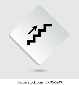 stairs - black vector icon  on a paper button