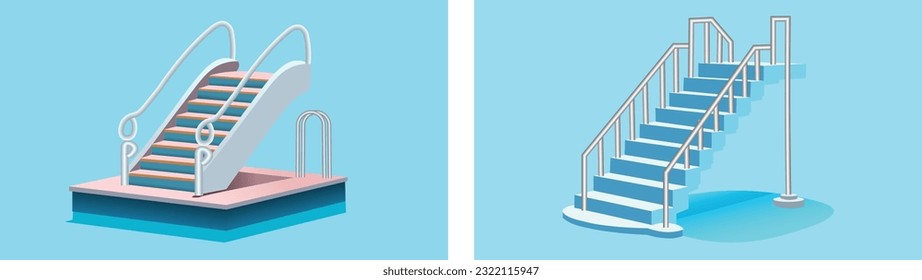 Treppe auf blauem Hintergrund, Vektorgrafik 3D 