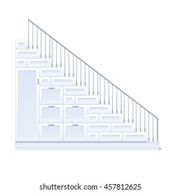 Stairs with built in drawers lockers. Vector illustration.