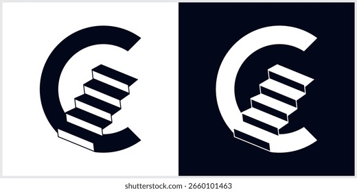 escadas com C conceito inicial ícone vetor design logotipo