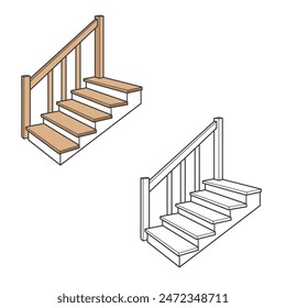 stairs cartoon drawing with line art style. simple design outline style. vector illustrations.