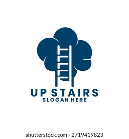 escadas para cima com nuvens logotipo design vetor modelo