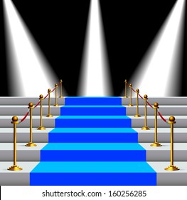 Stairs covered with blue carpet 