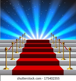 Stairs covered with red carpet to the universe