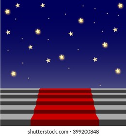 Stairs covered with red carpet to the universe