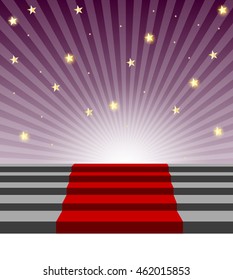 Stairs covered with red carpet to the universe