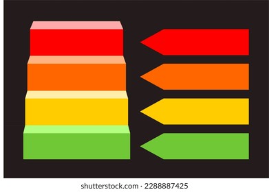 Stairs design infographic template with four steps and red with orange with yellow and green  banner for presentation text insert, Stair for climb to success isolated on black background