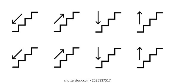 Stairs direction icon. Staircase sign. Up and down arrow direction. Stairs up, stairs down icon. Stairway direction information symbol. Vector illustration. 