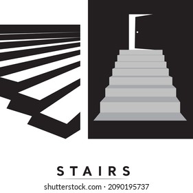 STAIRS AND DOOR WITH BLACK BACKGROUND