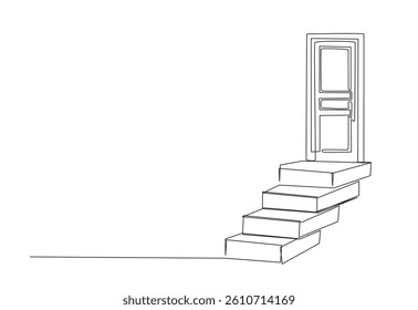 Stairs and door in continuous one line drawing. Single line art illustration of Closed door with the stairs . Editable vector.