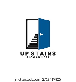 stairs up with door logo design vector template