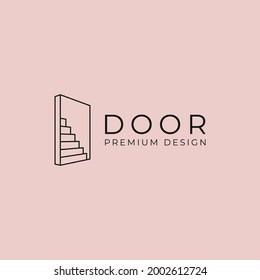 stairs and door logo minimal vector illustration design
