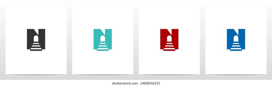 Stairs And Door On Letter Logo Design N