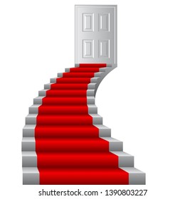 Stairs to door vector illustration. Growth concept. Goal to be won.