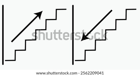 Stairs up and Stairs down arrow graph sign icon. Bundle pictogram icon up and down stairs with arrow. Ladder sign symbol. Vector illustration