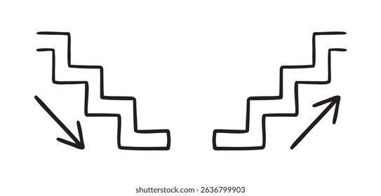 stairs up and down with arrow icon doodle hand drawn. Outline line drawing clipart symbol. Vector illustration