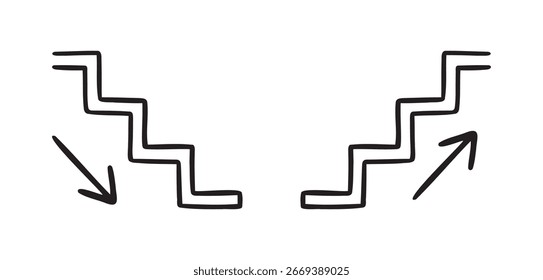 stairs up and down with arrow icon doodle hand drawn. Outline line drawing clipart symbol. Vector illustration