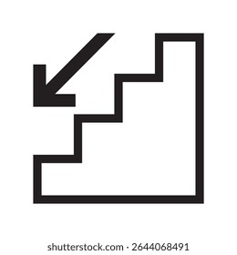Stairs Down Icon in black outline, vector illustration isolated on white background, eps