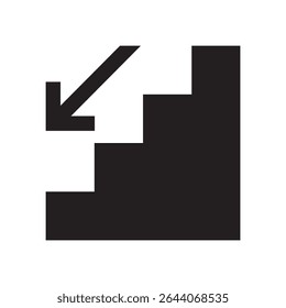 Ícone de Escada para Baixo em preto, ilustração vetorial isolado no fundo branco, eps