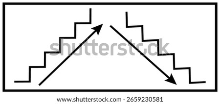 Stairs up down icon. Career path symbol. Way direction with arrow. Stairs icon upward and downward. Vector illustration.	
