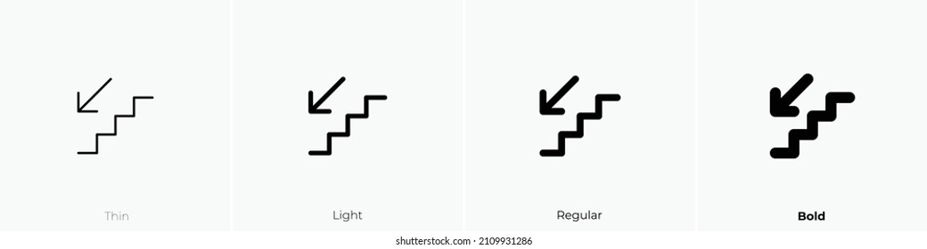 stairs down icon. Thin, Light Regular And Bold style design isolated on white background