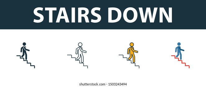 Stairs Down icon. Thin line outline style from shopping center sign icons collection. Premium stairs down icon for design, apps, software and more.