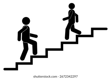 Stairs up and Stairs down icon vector design. Business man running and walking on stairs sign flat vector icon. Up or down walkway ladder symbol sign, Vector illustration.