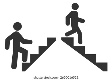 Escadas acima e abaixo ícone vetor, com um homem. Escadas para cima e para baixo, ícone de linha. Suba para cima e para baixo da escada ícone plano no fundo branco. Subindo escada ou escada sinal ícone vetor plana, 