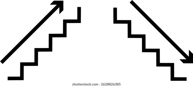 stairs up down icon. way direction with arrow. Career path symbol. stairway sign. stairs icons upward and downward
