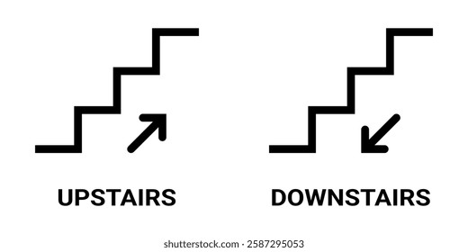 Stairs up and down pictogram. stairs sign illustration with text.