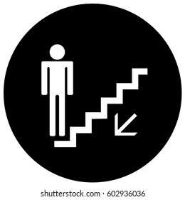 Stairs Down Sign Black. Vector.