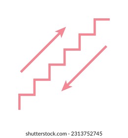 Escaleras arriba y escaleras abajo símbolo. Bajando y subiendo escaleras. Ilustración vectorial aislada en fondo blanco.