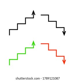 Stairs up and stairs down symbol set. Stairs icon upward, downward, isolated vector illustration set