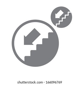 Stairs down vector simple single color icon isolated on white background, includes invert version for you to choose.