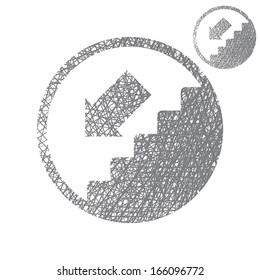 Stairs down vector simple single color icon isolated on white background with sketch lined hand drawn texture.