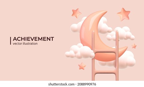 Stairs for effort and challenge in business to be achievement and successful concept. Realistic realistic 3d decorative design objects in Trendy colors. Design in cartoon style. Vector illustration