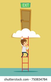 stairs to the exit on the cloud. Stock flat vector illustration.