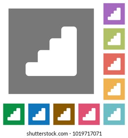 Stairs flat icons on simple color square backgrounds