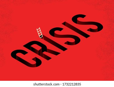 The stairs. Flat vector concept illustration on the themes: crisis, coronavirus, covid-19, pandemic. Red collection.