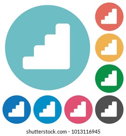 Stairs flat white icons on round color backgrounds