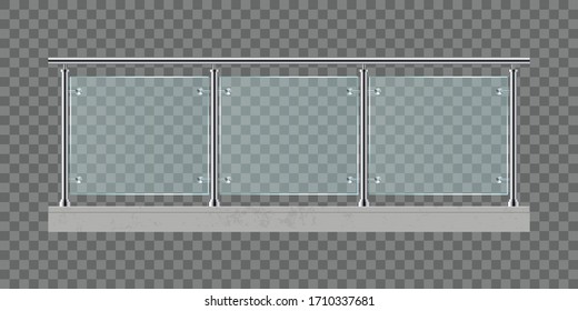 Stairs with glass railing vector illustration isolated on transparent background