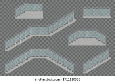 Stairs with glass railing vector illustration isolated on transparent background