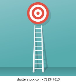 Stairs to goal isolated on background. Vector illustration flat design. Stairs to top of target. Business concept. Ladder wall. Strategy to aim.