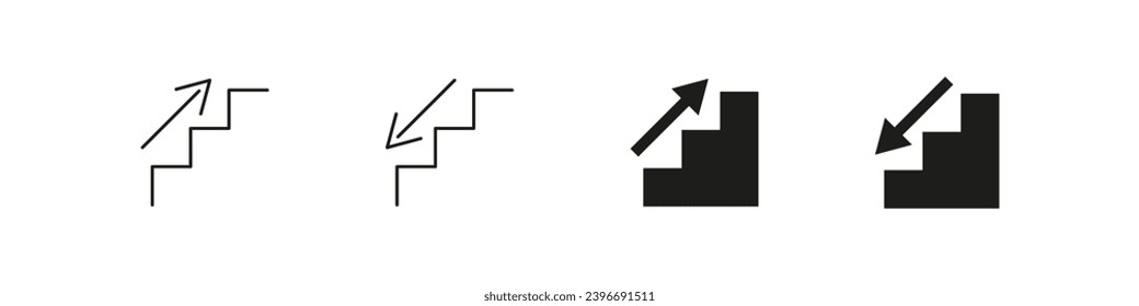 Treppen, die auf und ab gehen Symbol gesetzt. Treppenlaufsymbole.