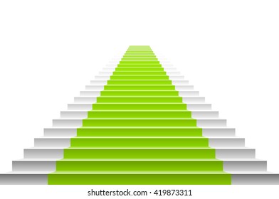 Stairs with a green carpet. 